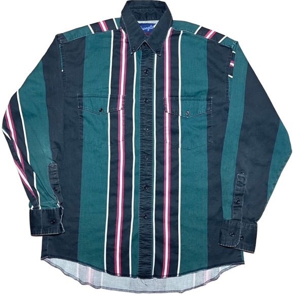 Vintage 80’s 90’s Wrangler Striped Western Long Sleeve Button Up Shirt